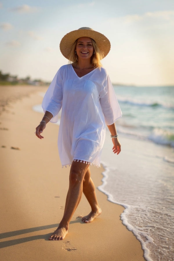 Kaftan com pompons - Saída de Praia Omadhoo